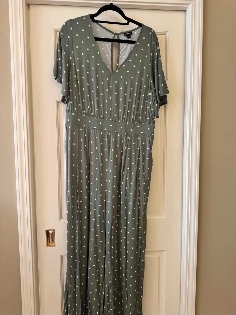 Torrid Olive Green Polka Dot V-Neck Jumpsuit